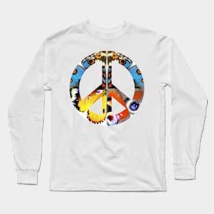 Peace Sign Support Life Humanity Hope Compassion Nature Inspired Psychedelic Kaleidoscope Floral Butterfly Hippie Flower Power Long Sleeve T-Shirt